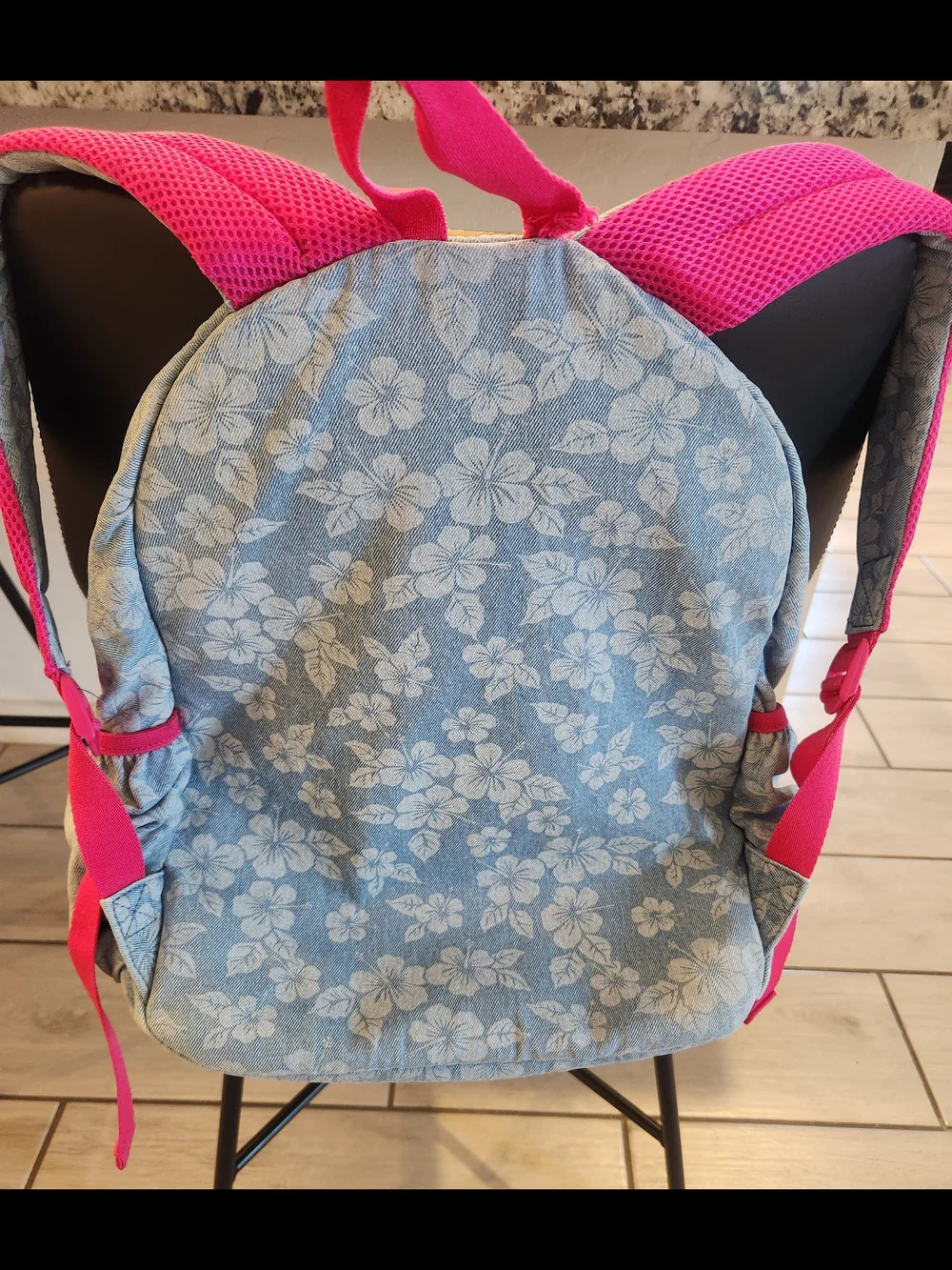 Disney Stitch Floral Kids Backpack in Light Blue Denium and Pink